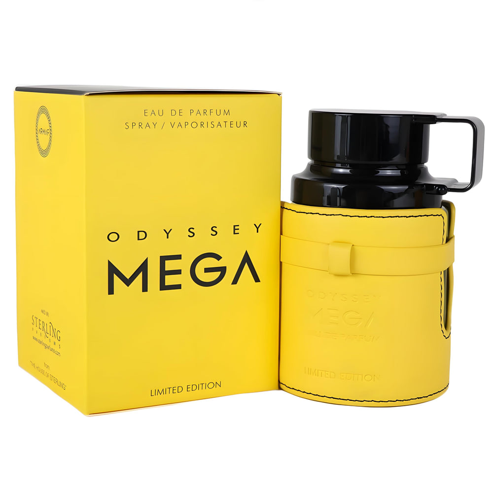 Packaging box for Armaf Odyssey Mega EDP ready for gifting and travel.