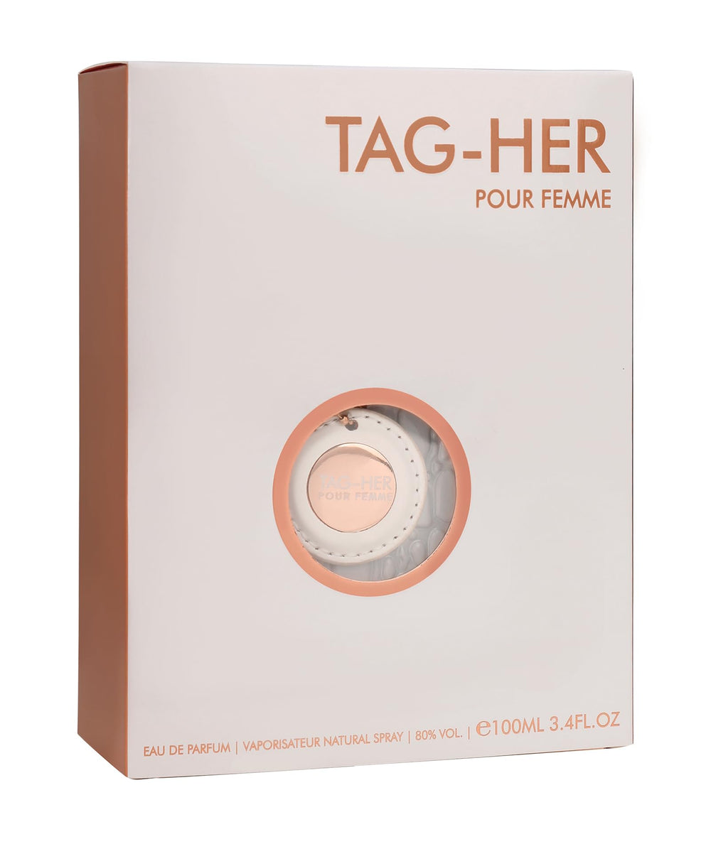 Armaf Tag Her bottle cap detail emphasizing glamour and premium composition