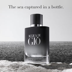 Close-up of Acqua di Gio Parfum bottle highlighting detailed flacon.