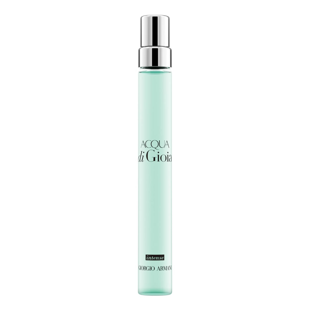 Armani Beauty Acqua di Gioia Intense bottle on a mint to turquoise gradient, perfect for summer mornings.