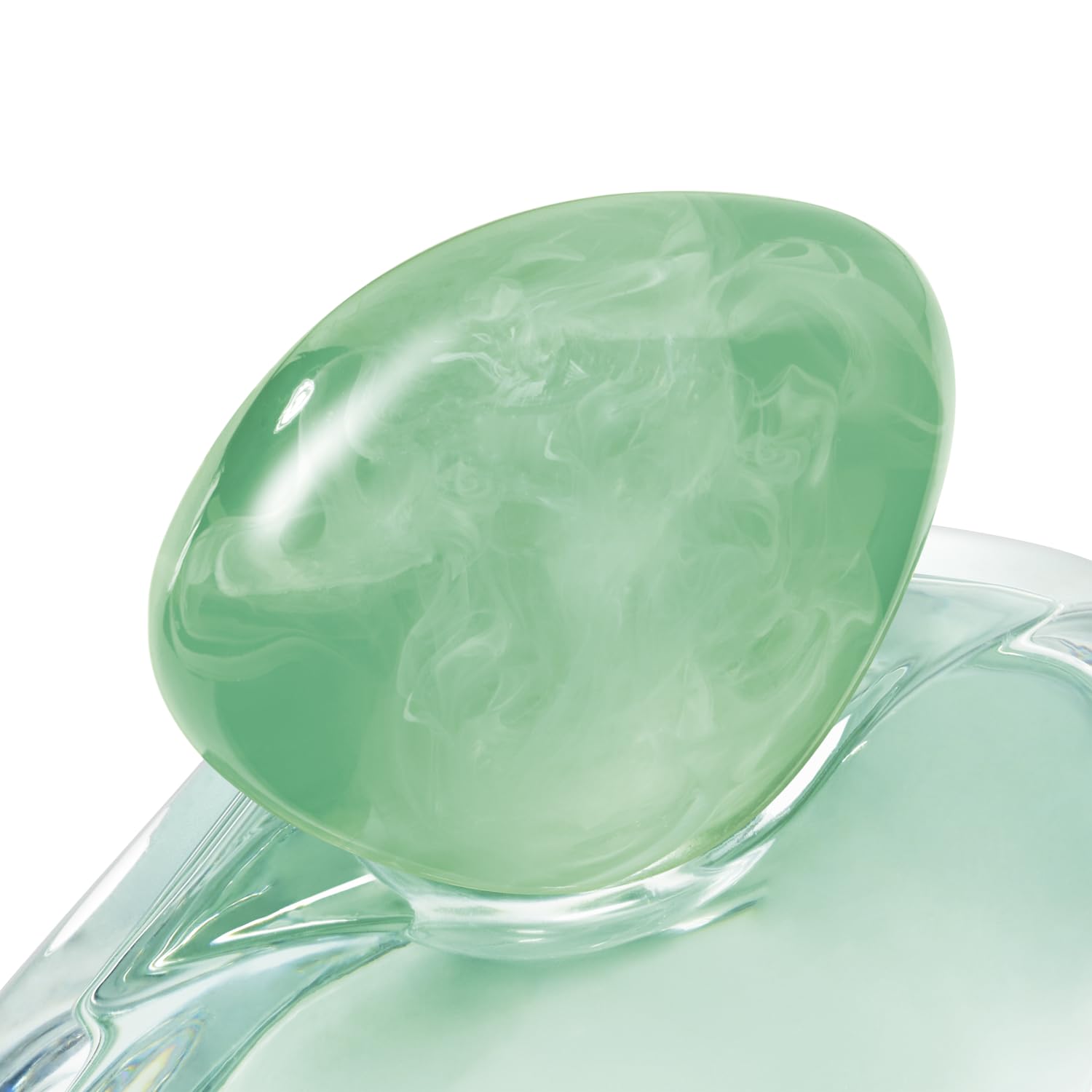 Armani Beauty Acqua di Gioia transparent glass bottle showcases vibrant green hue.