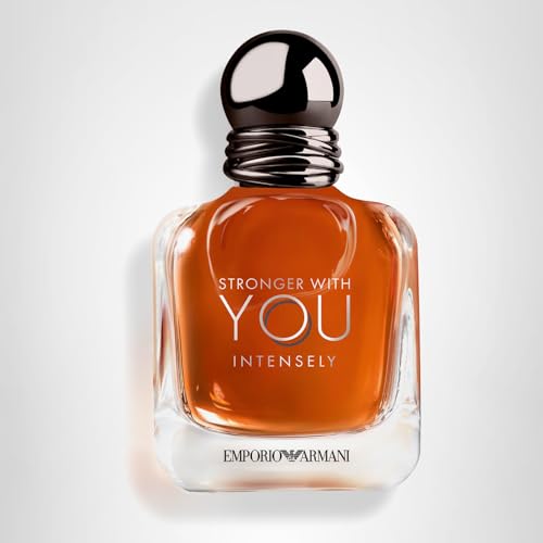 Armani Beauty Stronger With You Intensely label detail reflecting modern masculine luxury.