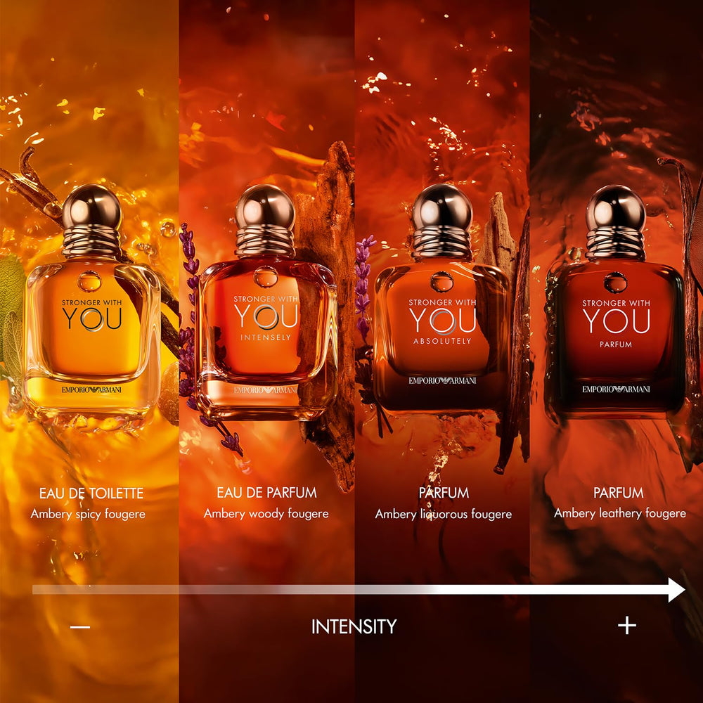 Armani Beauty Stronger With You Intensely packaging box for gifting-ready presentation.