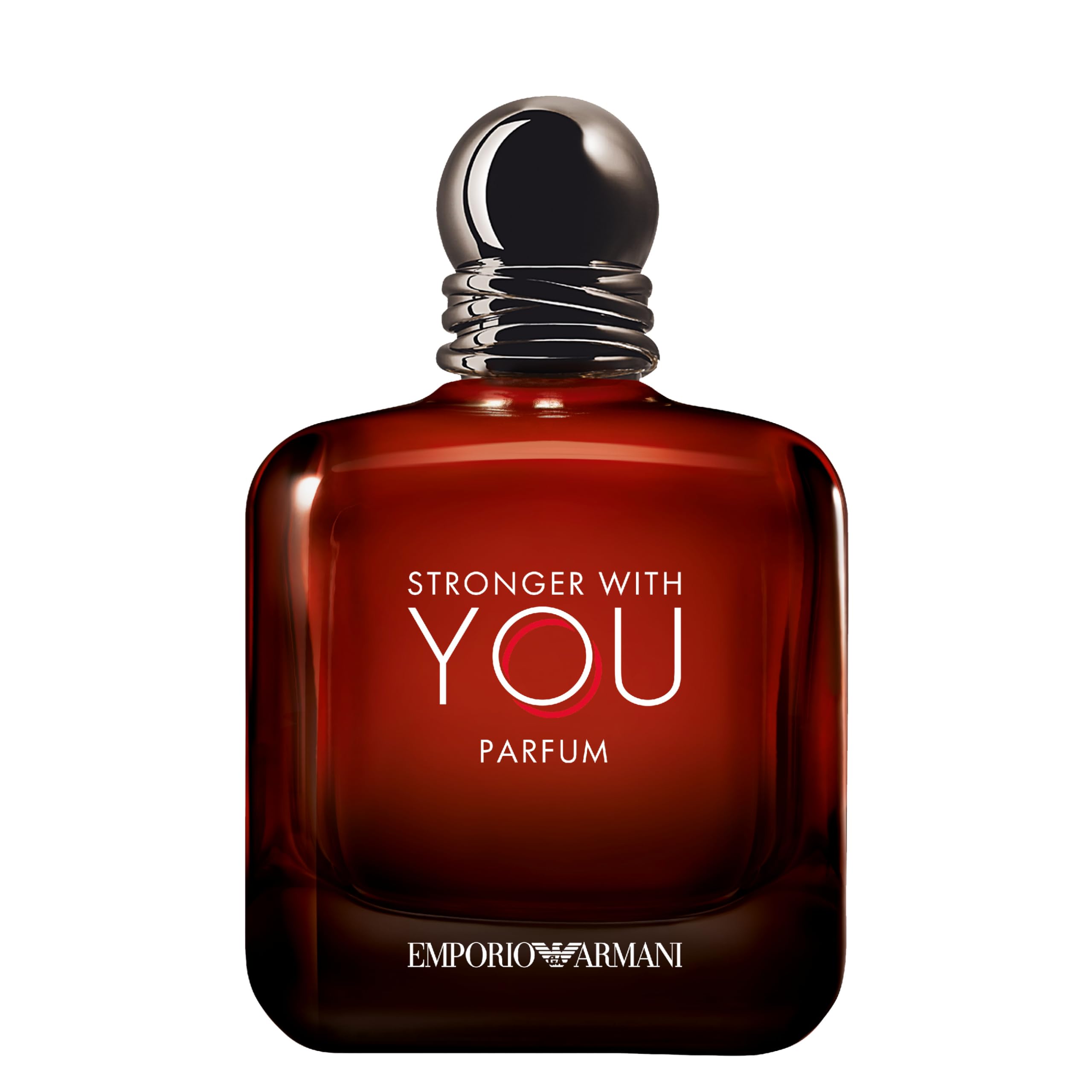 Armani Beauty Stronger with You Parfum bottle front showing bold masculine presence for evening wear