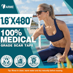 Arme silicone scar tape close-up on skin showing breathable sheets