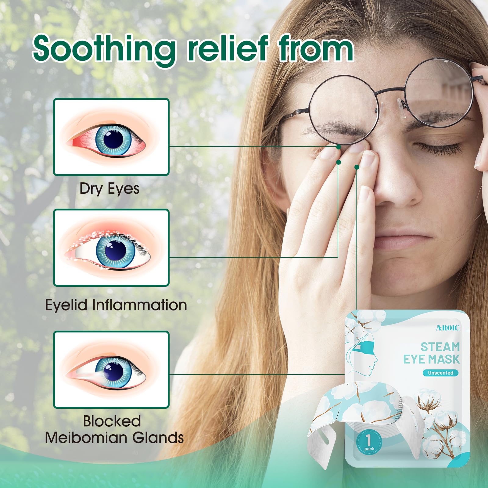 AROIC moist heat eye mask delivers gentle warmth at 104–110°F