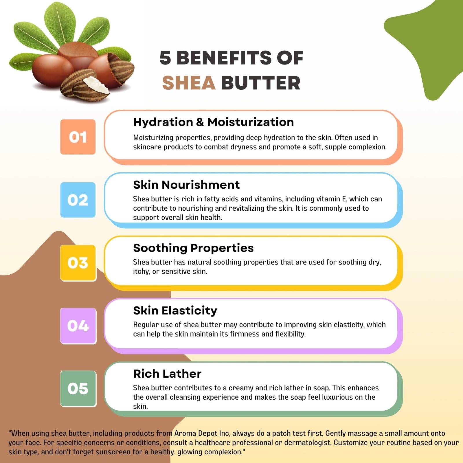 Aroma Depot Shea Butter softening skin for a smoother texture.