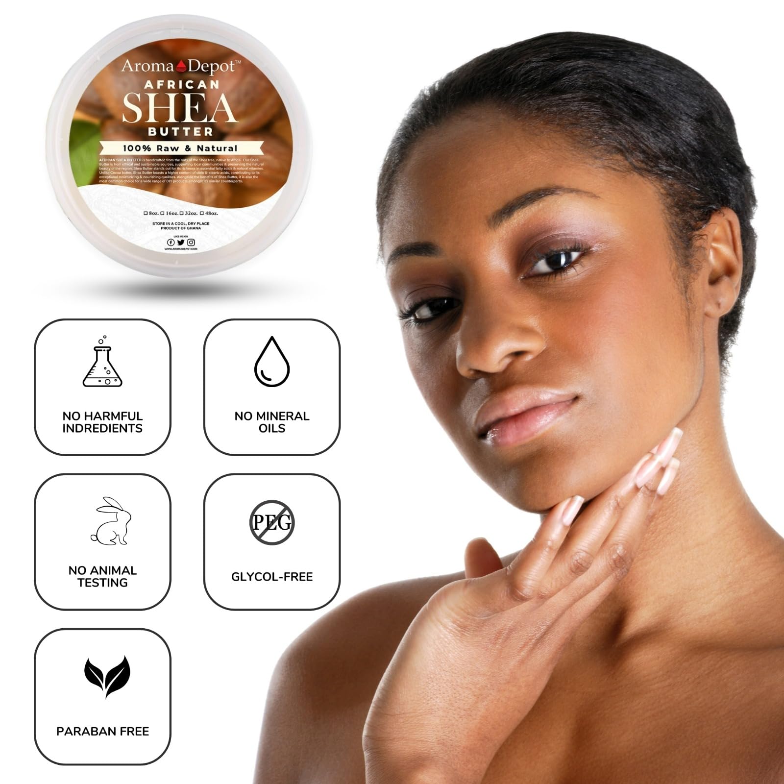 Aroma Depot Shea Butter 32oz unrefined, rich nutrients for face, body and hair.