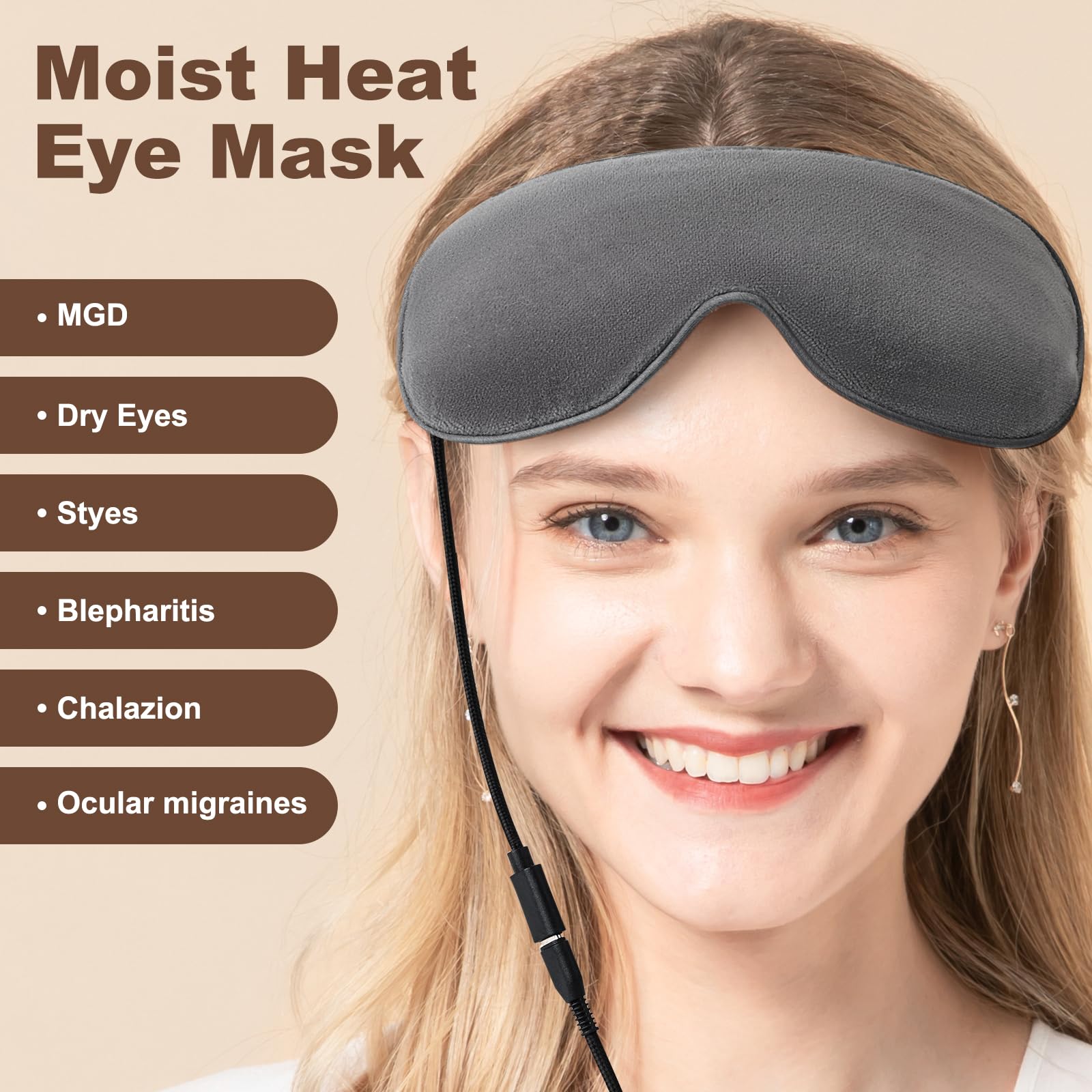 Aroma Season heated eye mask digital display shows precise heat and time.
