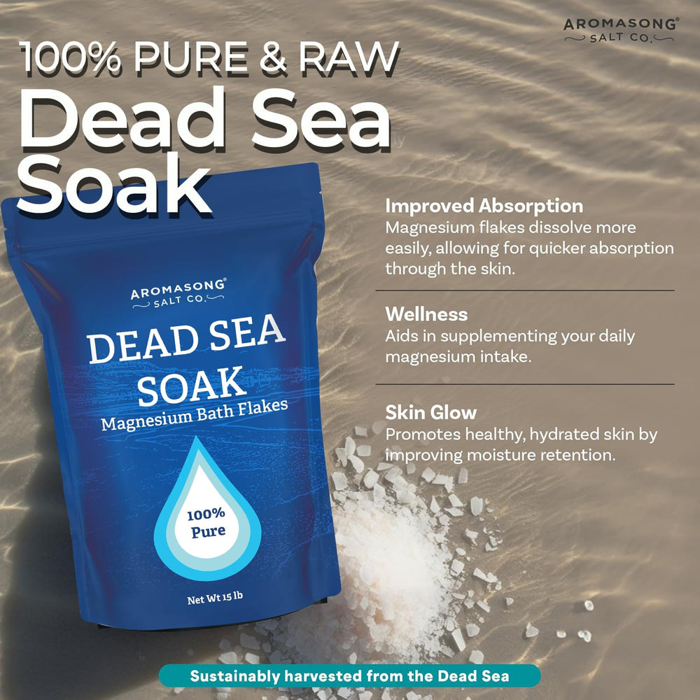 Aromasong Dead Sea minerals flakes in bath water showing calming indulgence