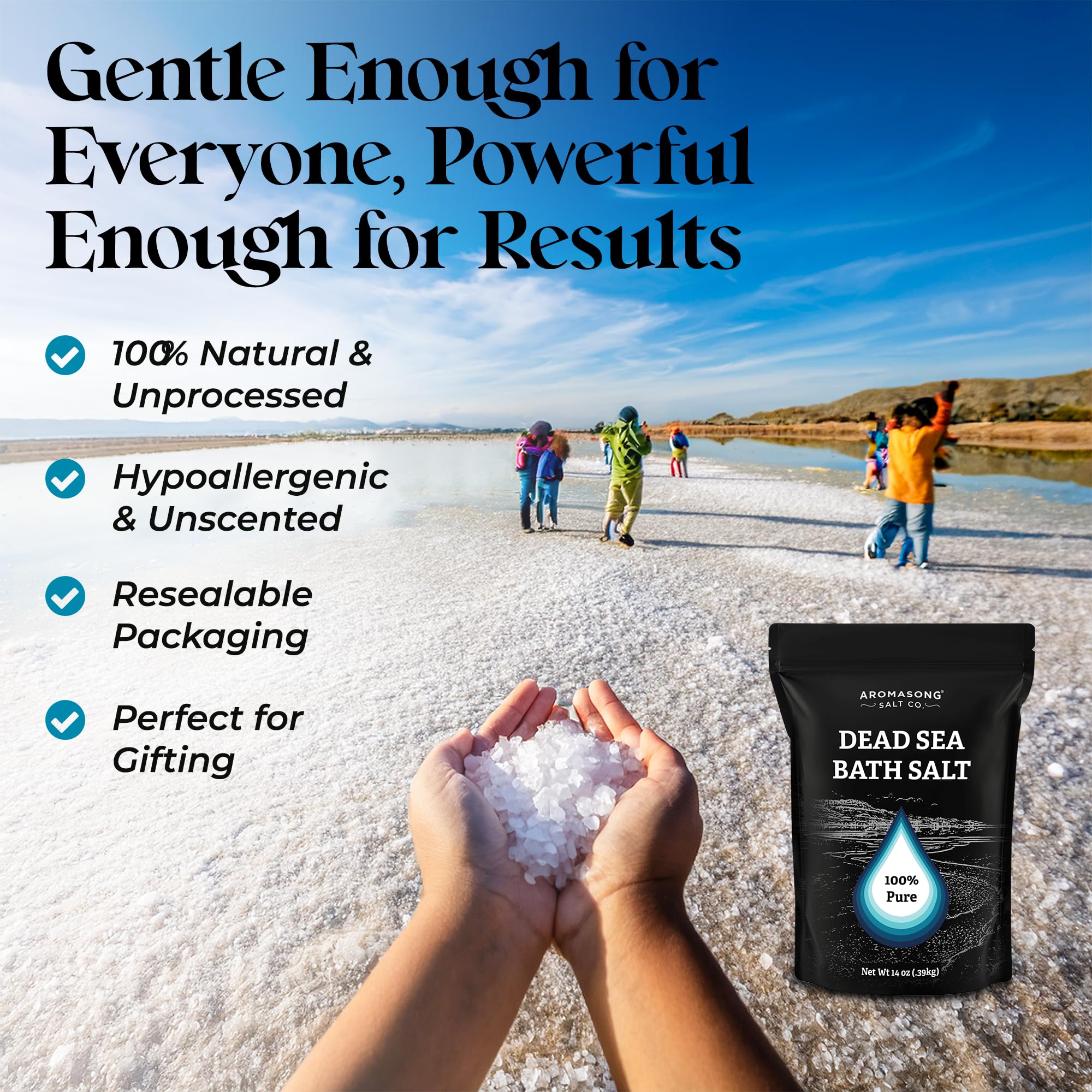 Aromasong Dead Sea salt dissolves easily in water for a calming bath
