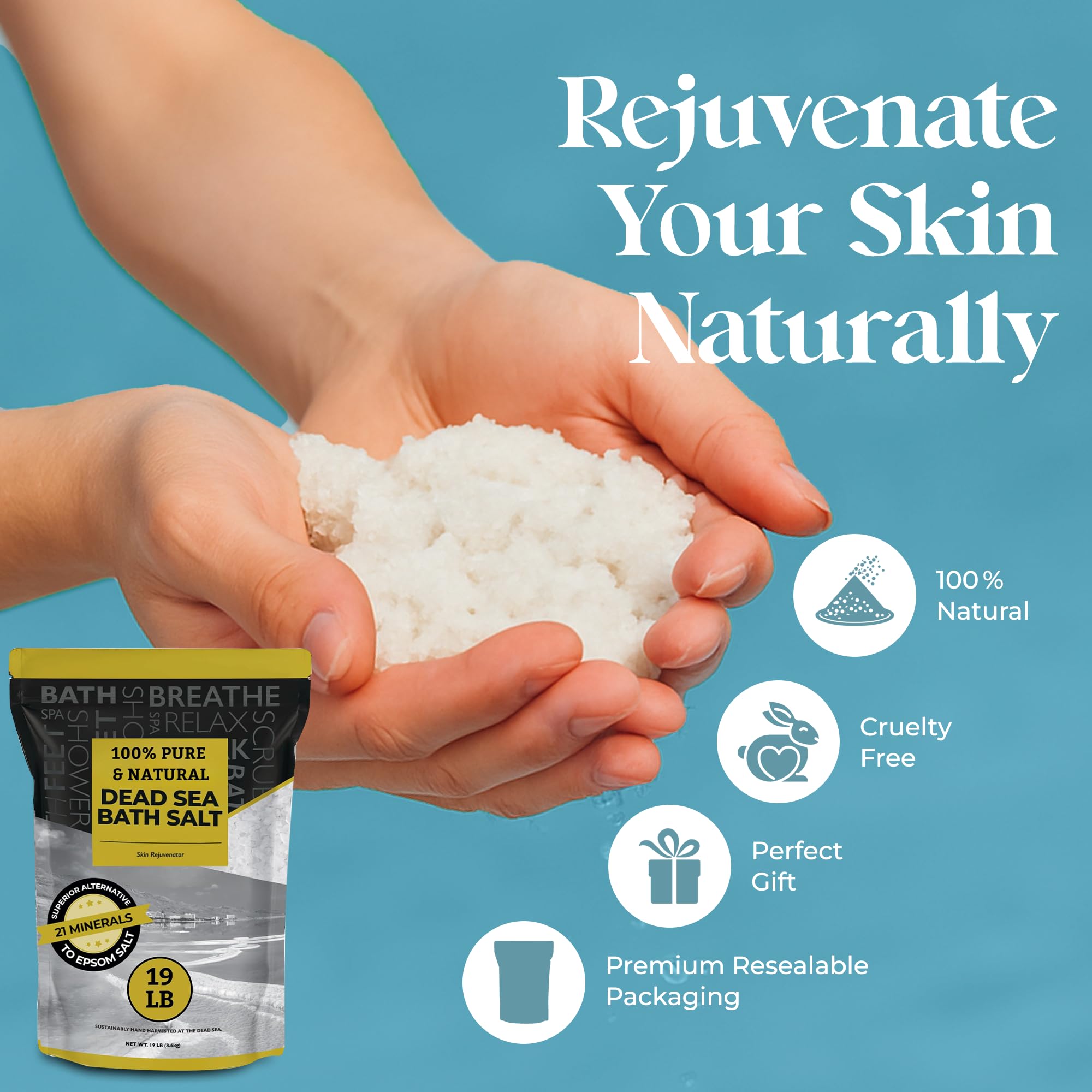 Aromasong Dead Sea Salt fine grain texture for gentle skin softening.
