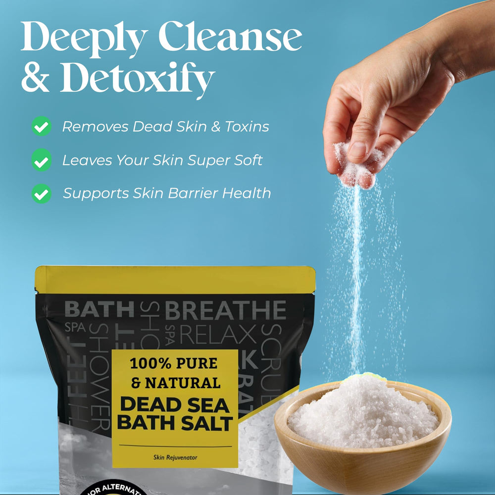 Aromasong Dead Sea Salt in bath scene for a relaxing soak.