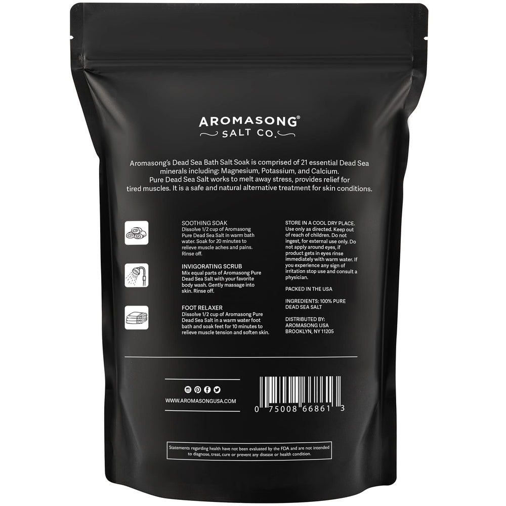 Aromasong Dead Sea salt pack resealable lid keeps freshness after opening