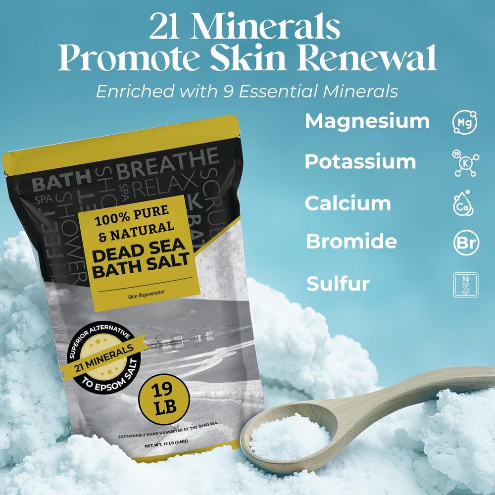 Aromasong Dead Sea Salt pour shows easy measurement for bath preparation.