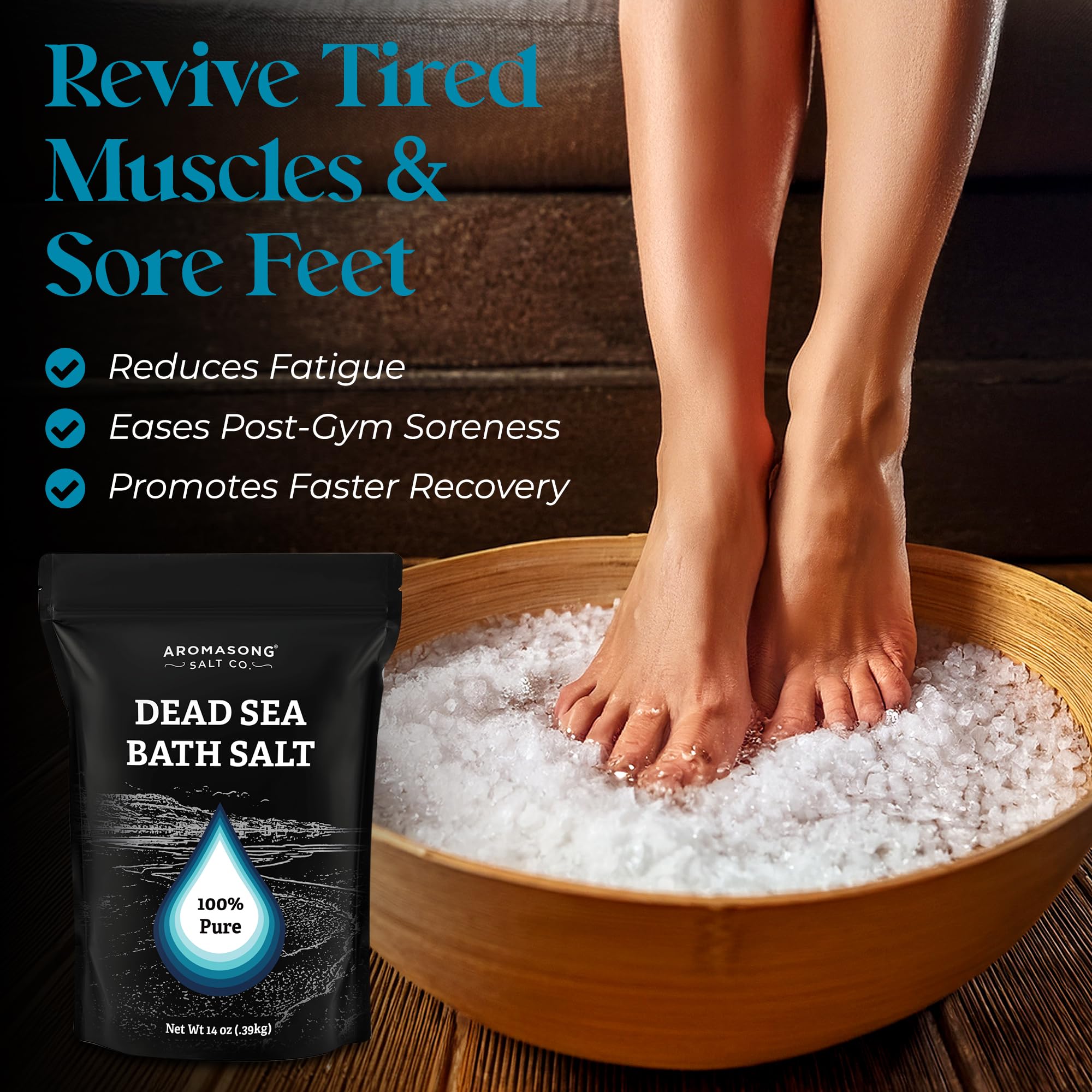 Aromasong Dead Sea Salt soak supports a relaxing bath routine
