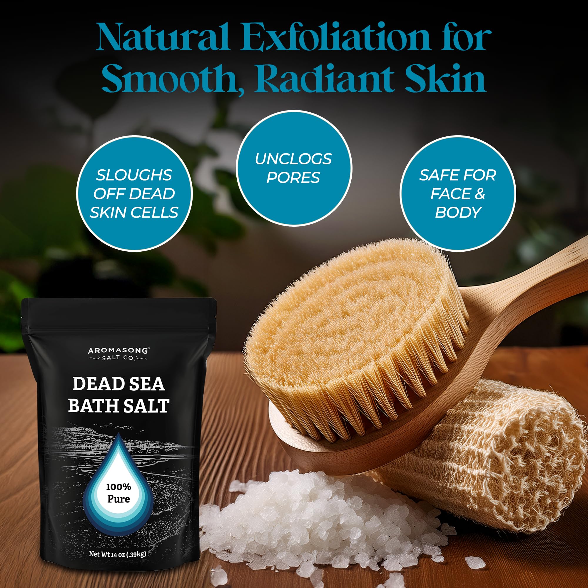 Aromasong bath salt softens skin, inviting spa-like indulgence