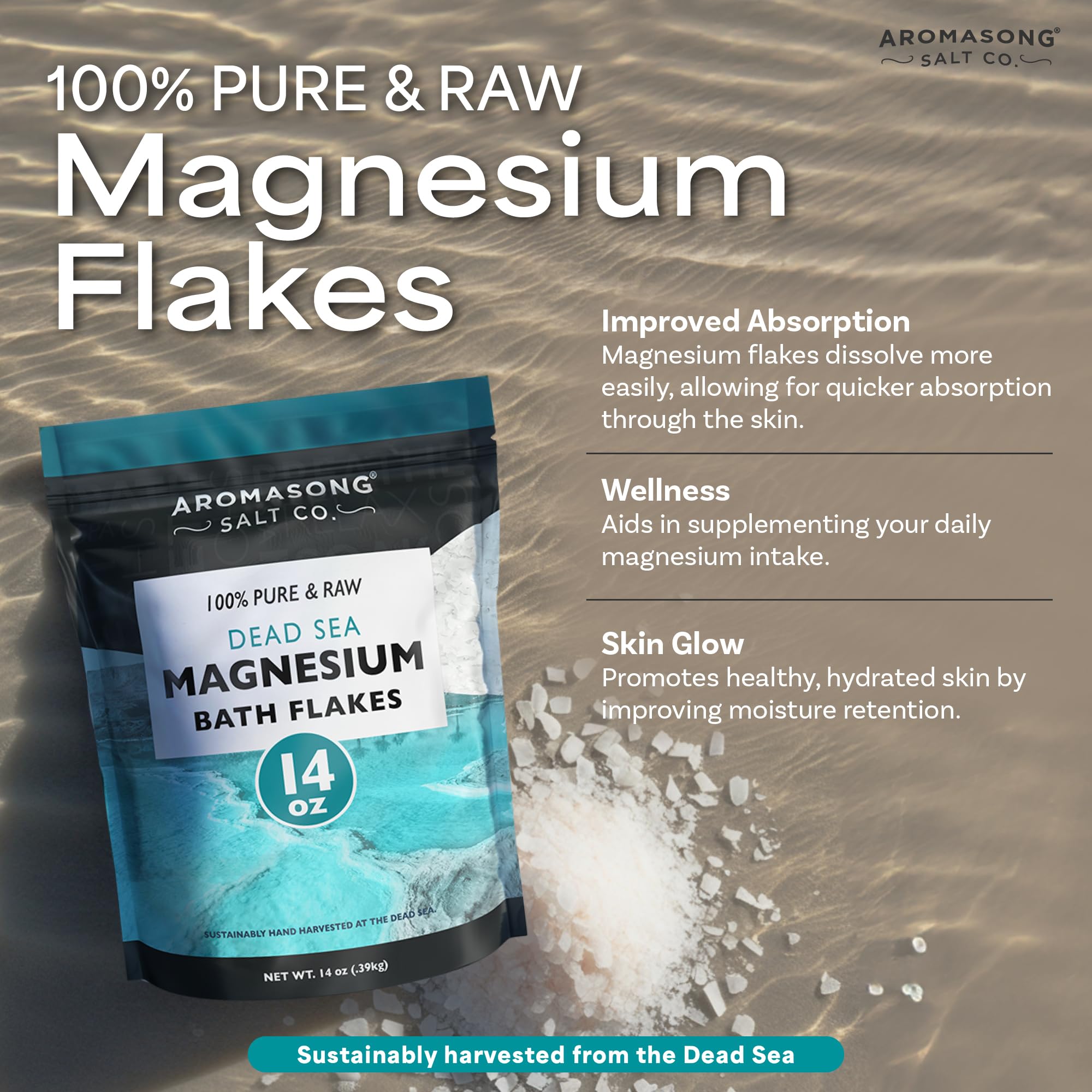 Aromasong magnesio mar muerto disolviéndose en agua tibia