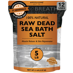 Aromasong Sal Mar Muerto cruda en bolsa 5 libras para baño relajante.