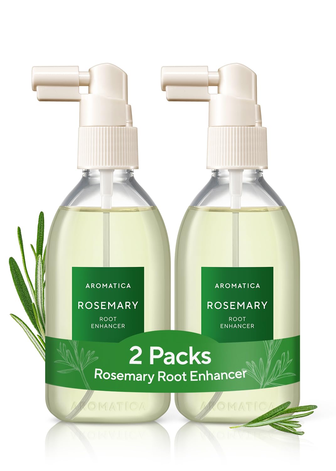 AROMATICA Root Enhancer rosemary spray bottle for hair growth and scalp care.