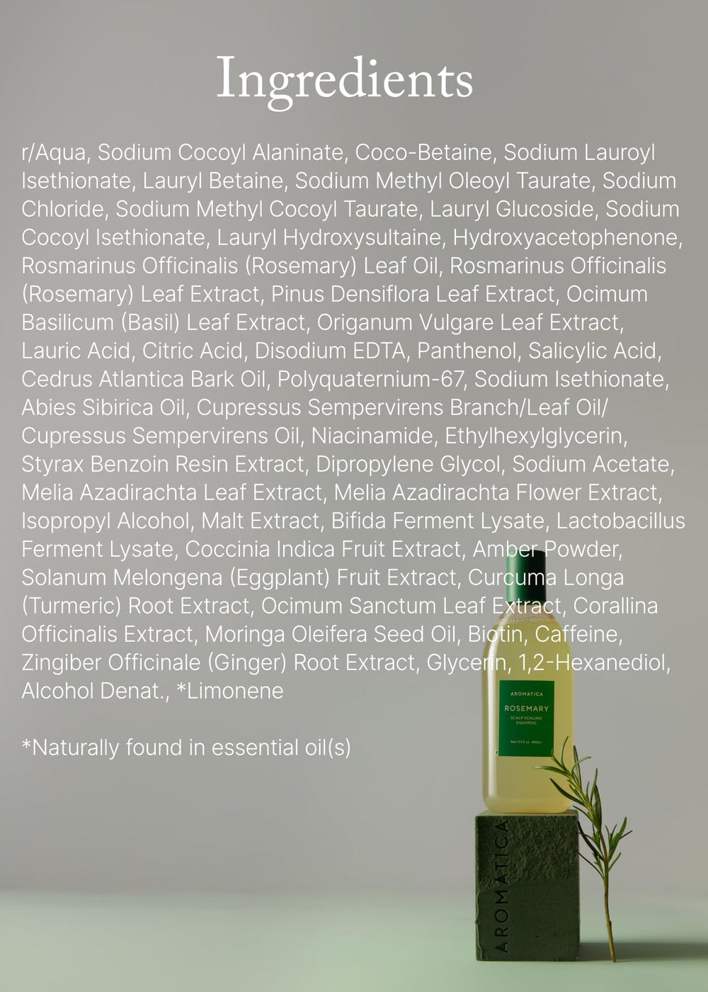 AROMATICA Rosemary Scalp Shampoo ingredients-list features caffeine and amino acids