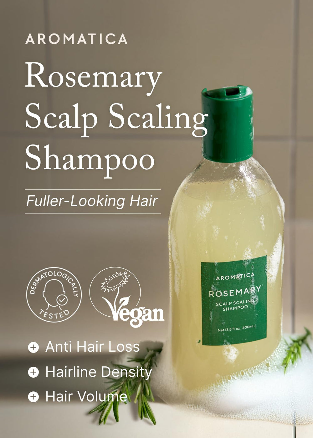 AROMATICA Rosemary Scalp Shampoo pump-dispense for easy daily use