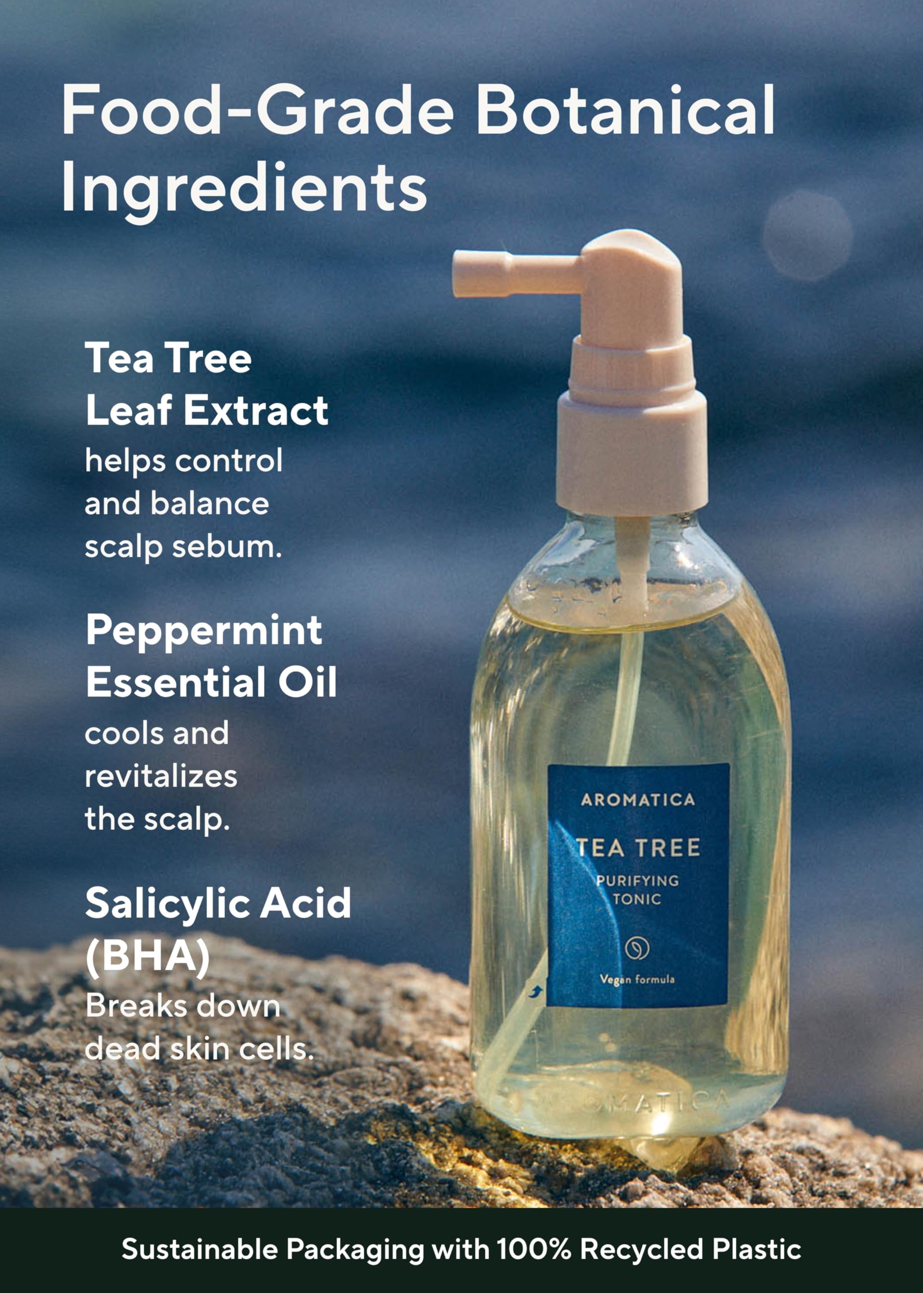 Control de oleosidad del cuero cabelludo con Tea Tree Purifying Tonic de AROMATICA.