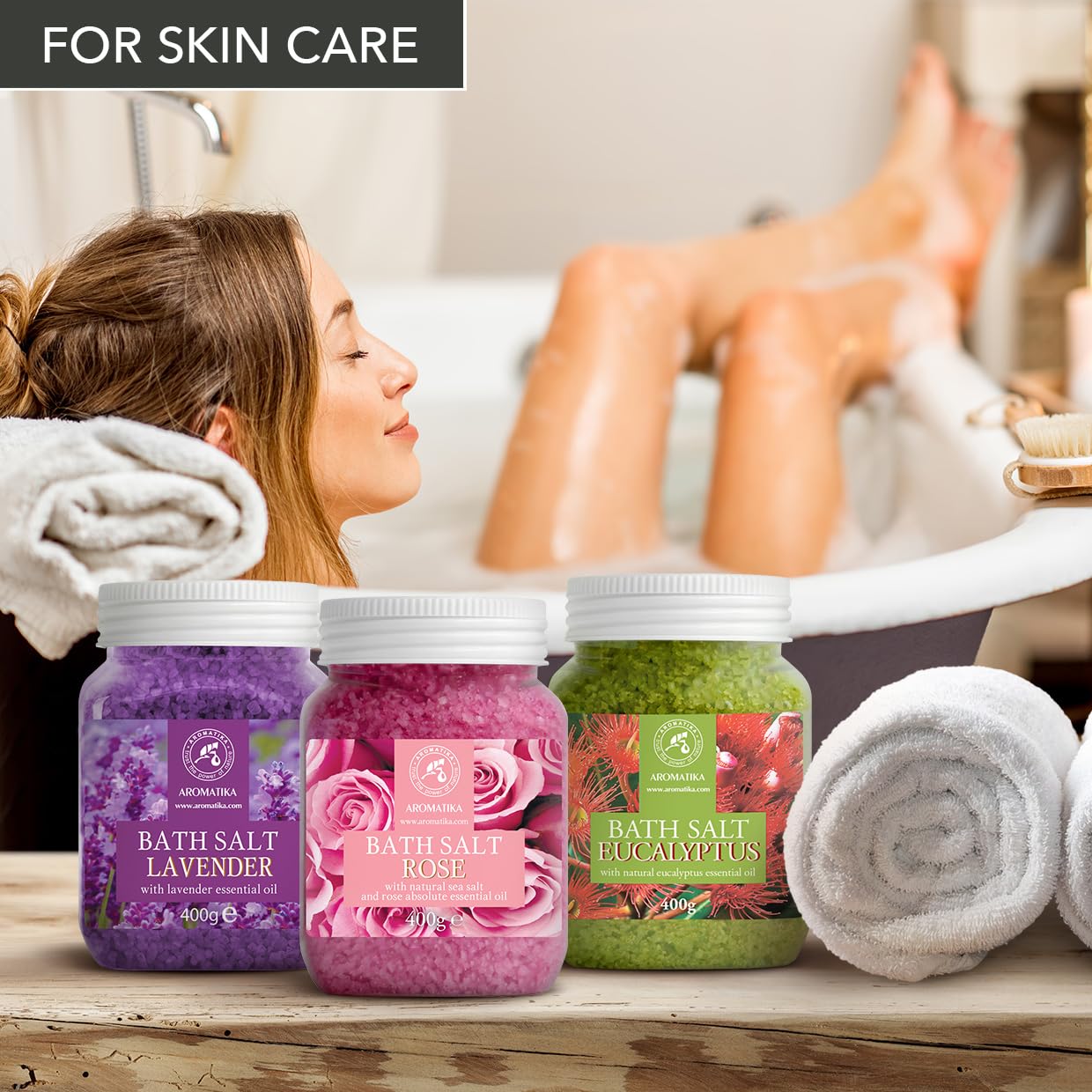 AROMATIKA Relaxing bath scene with the salts set.