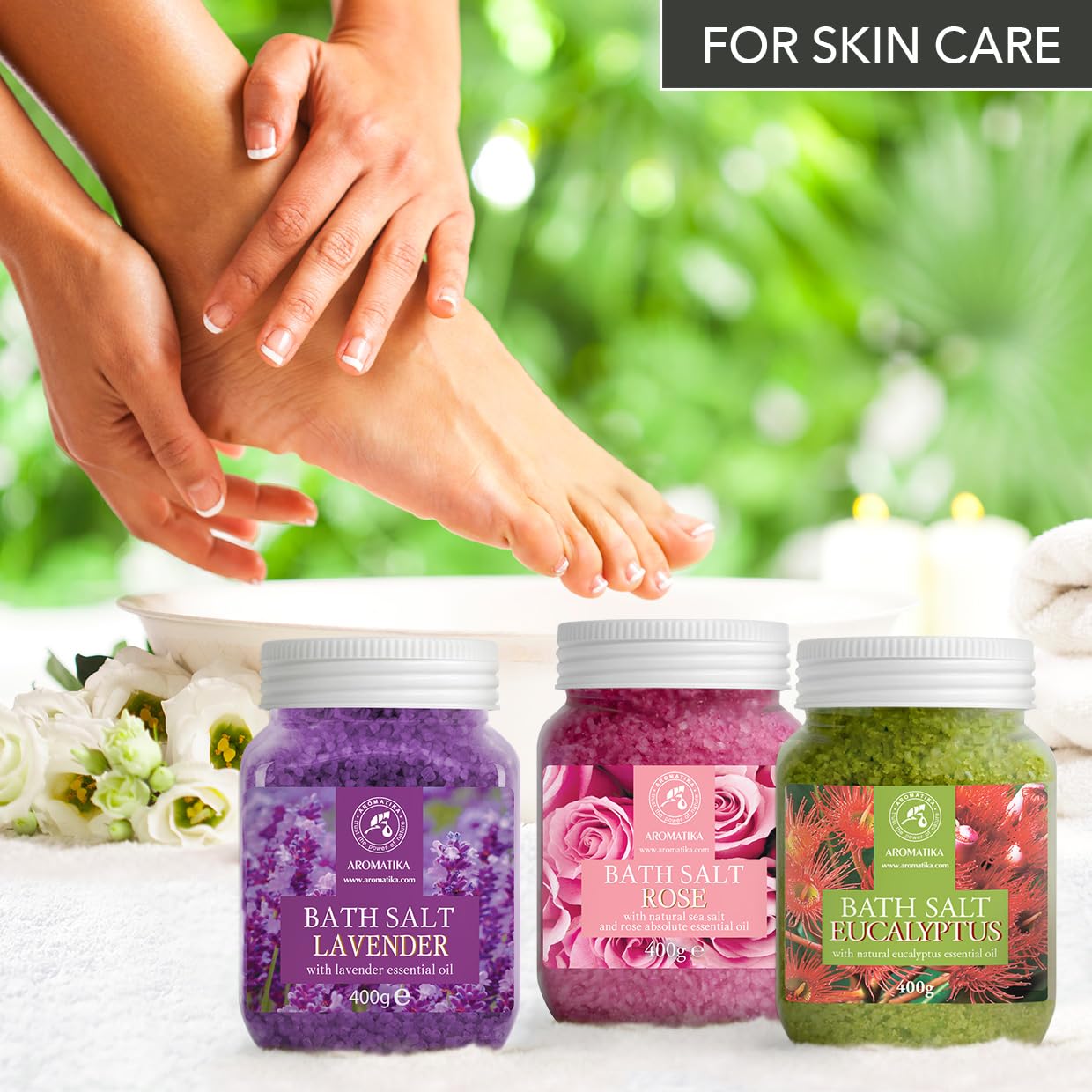 AROMATIKA Packaging of bath salts set, gift-ready.