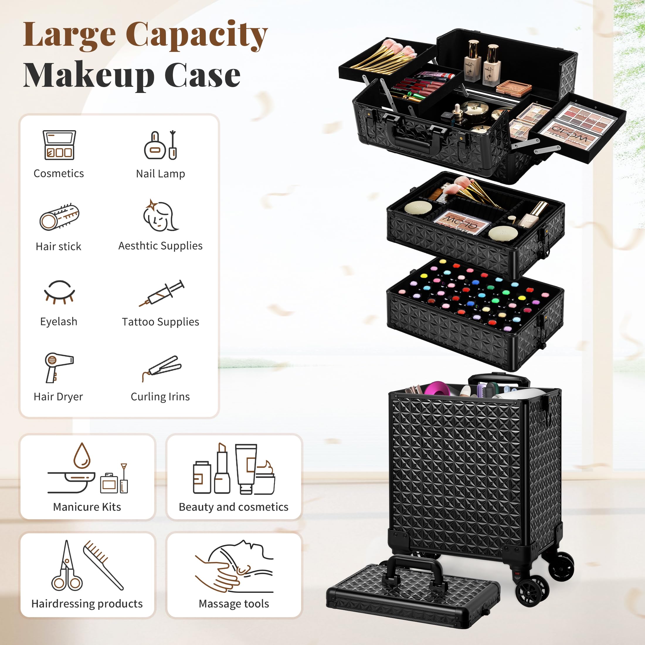 AROUS train case with 8 lockable clamps for secure transport