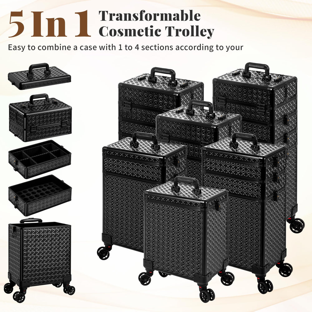 AROUS 5-in-1 rolling makeup case middle tray with removable baffle for secure storage