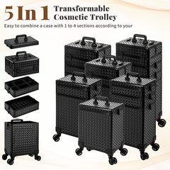 AROUS 5-in-1 rolling makeup case middle tray with removable baffle for secure storage