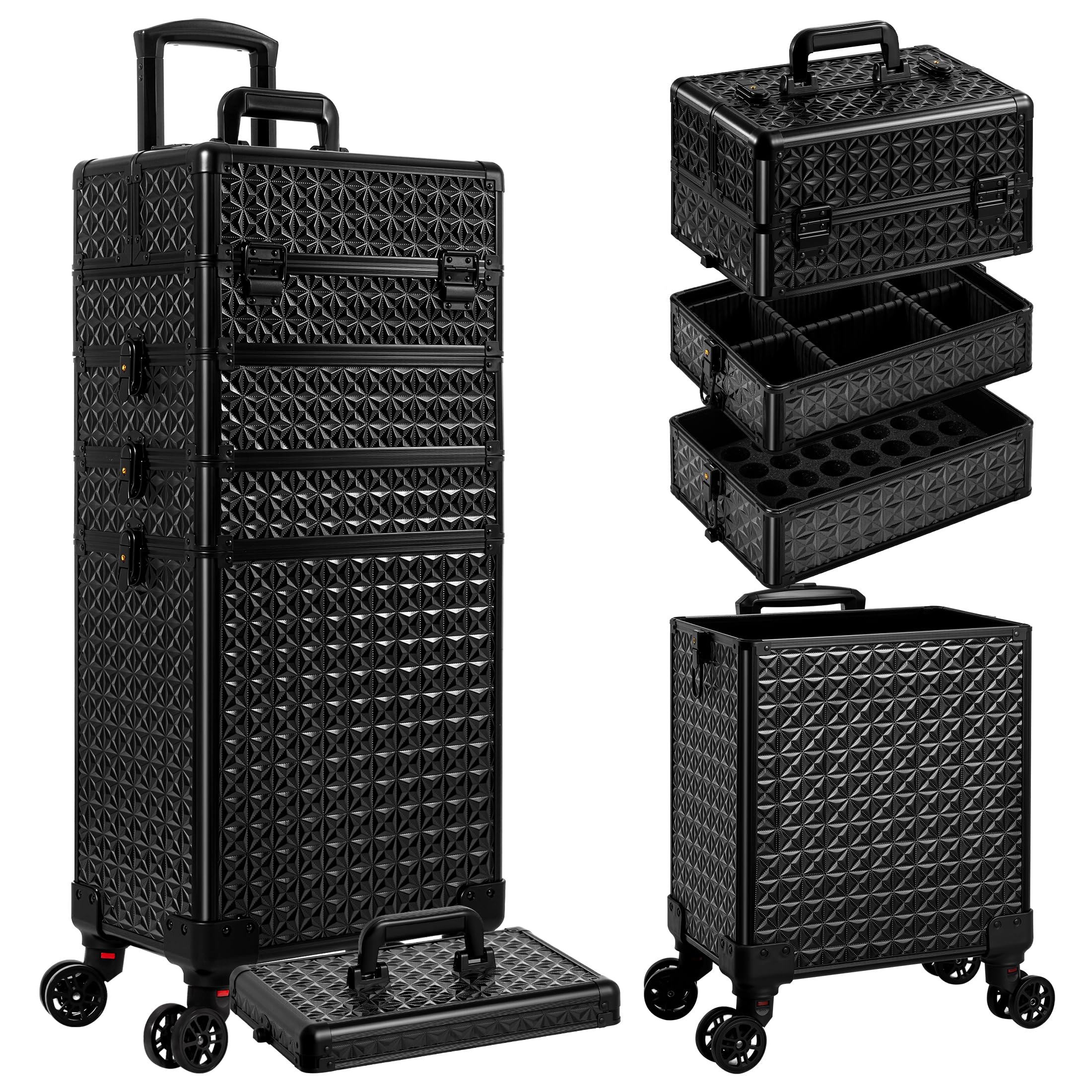 AROUS 5-in-1 rolling train case top compartment for quick access on the go