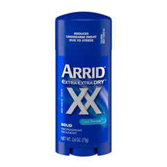 Arrid desodorante, textura sólida fría, sensación fresca y control de sudoración.