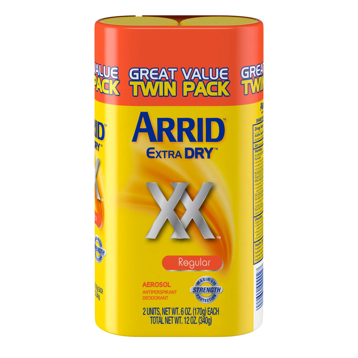 Arrid XX Extra Dry en aerosol con dos latas para protección continua.