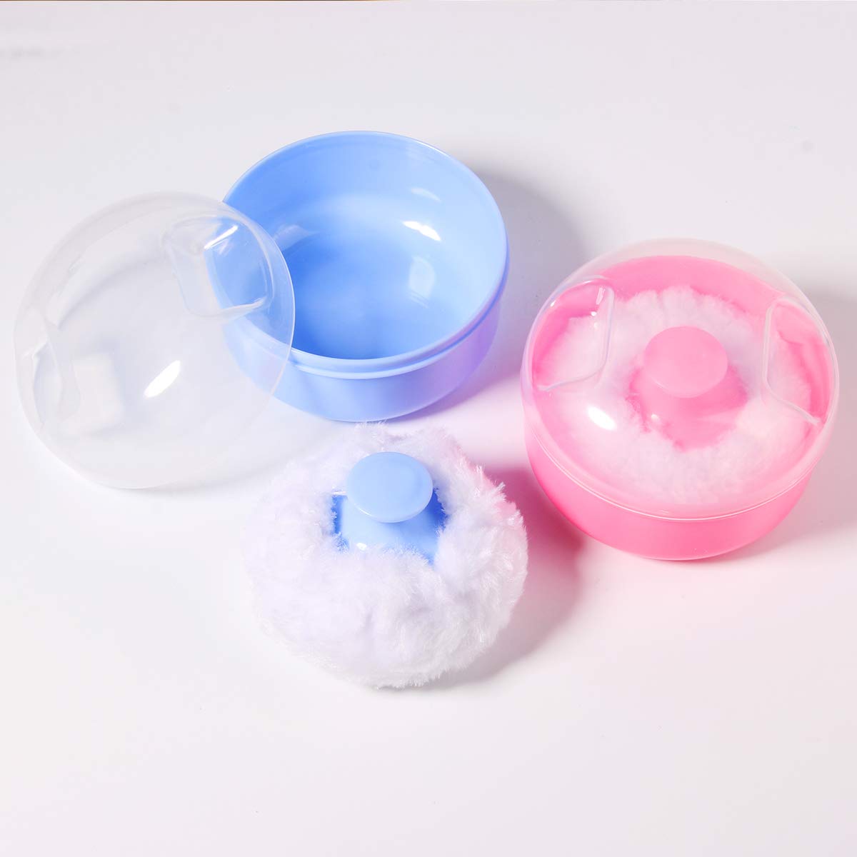 Arroyner powder puff blue closeup highlights plush surface for even application