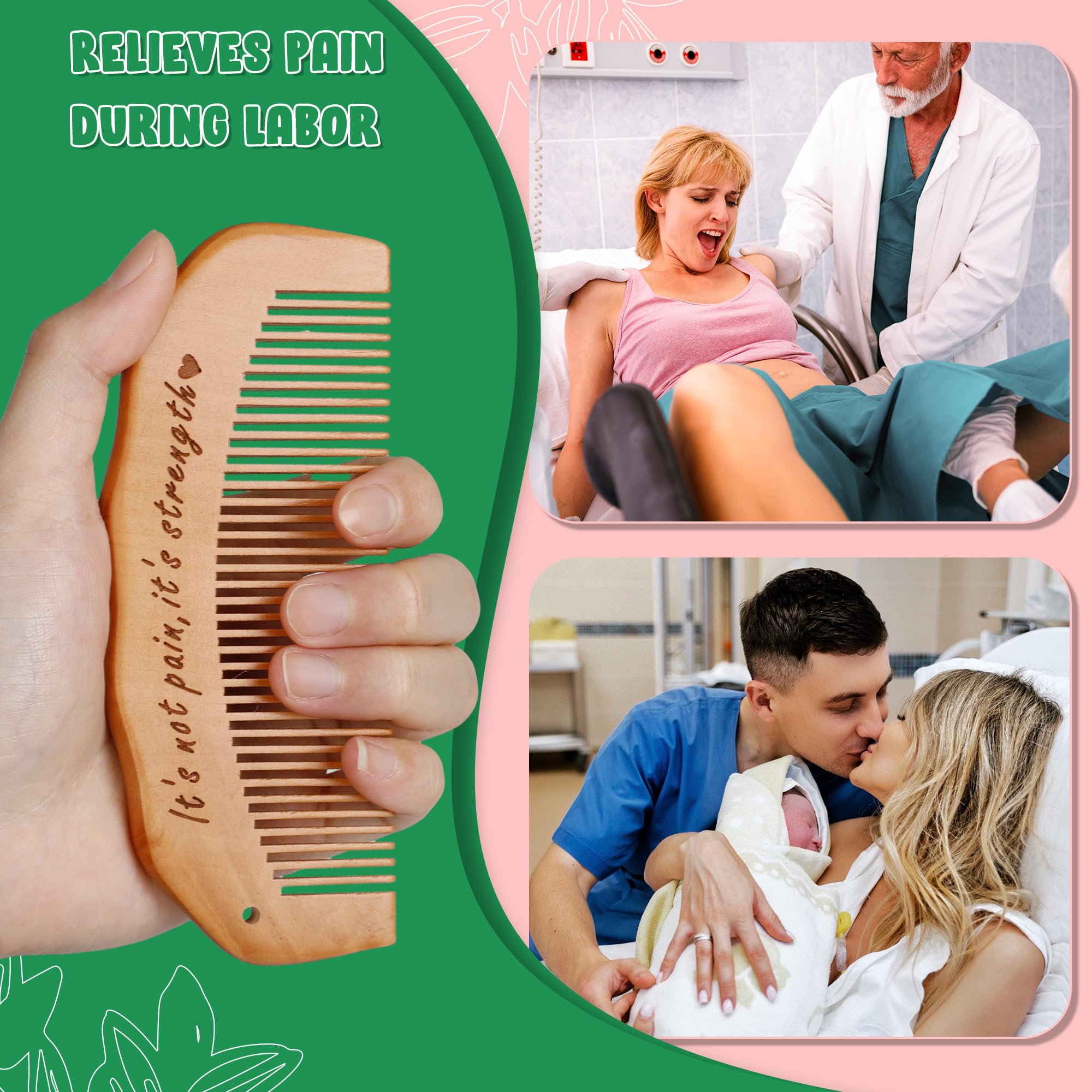 Arrozon labor comb shows the wrist strap for easy reach during contractions