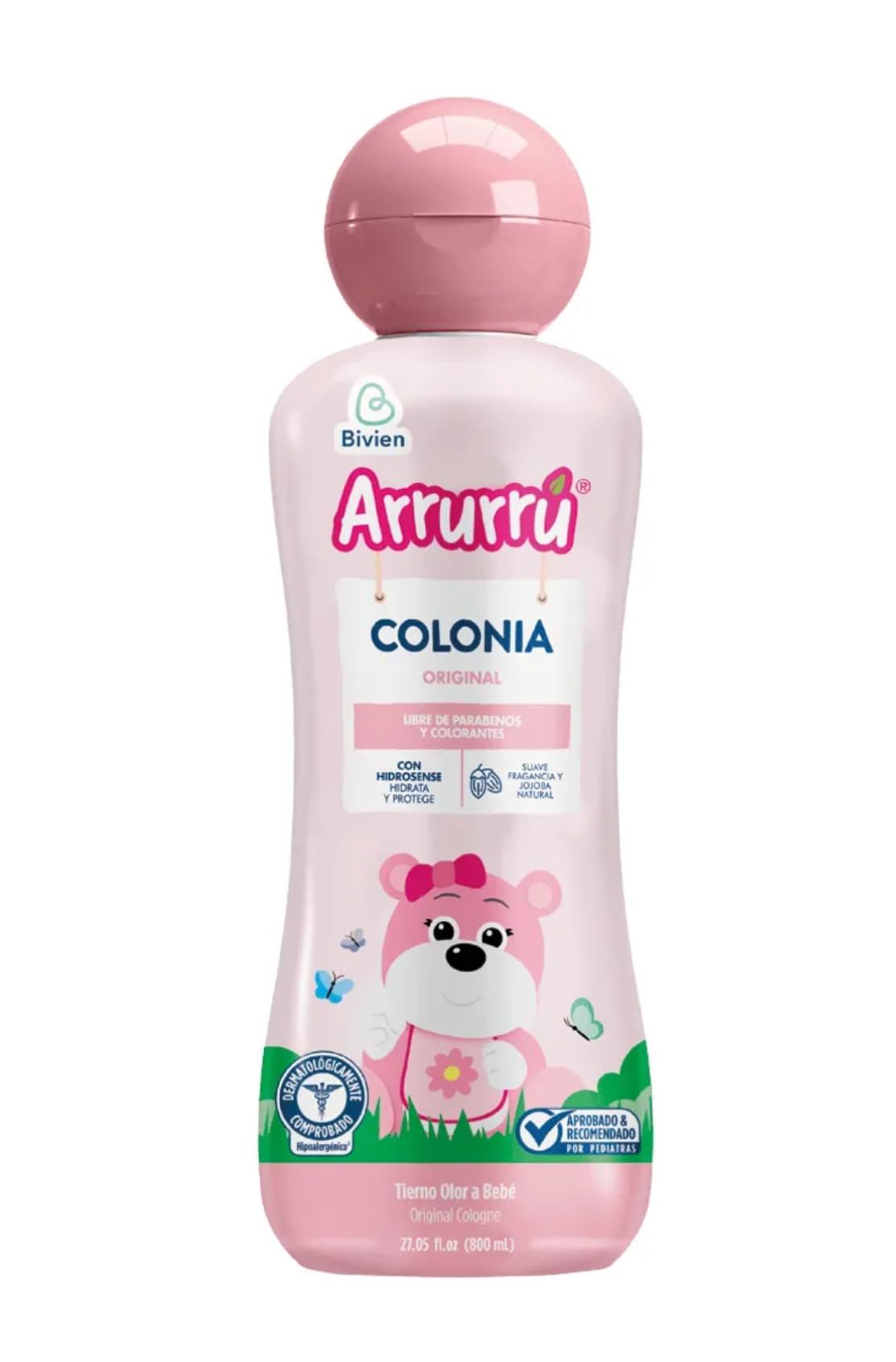 Arrurru Naturals Colonia Original Pink bottle front with gentle citrus-floral aroma for babies.