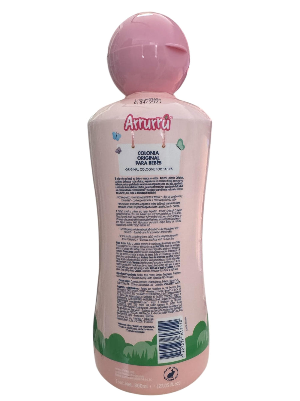 Arrurru Naturals Colonia Original Pink label closeup showing pure floral notes for babies.