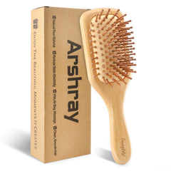 Arshray bamboo hair brush with wooden handle and bamboo teeth for gentle detangling.