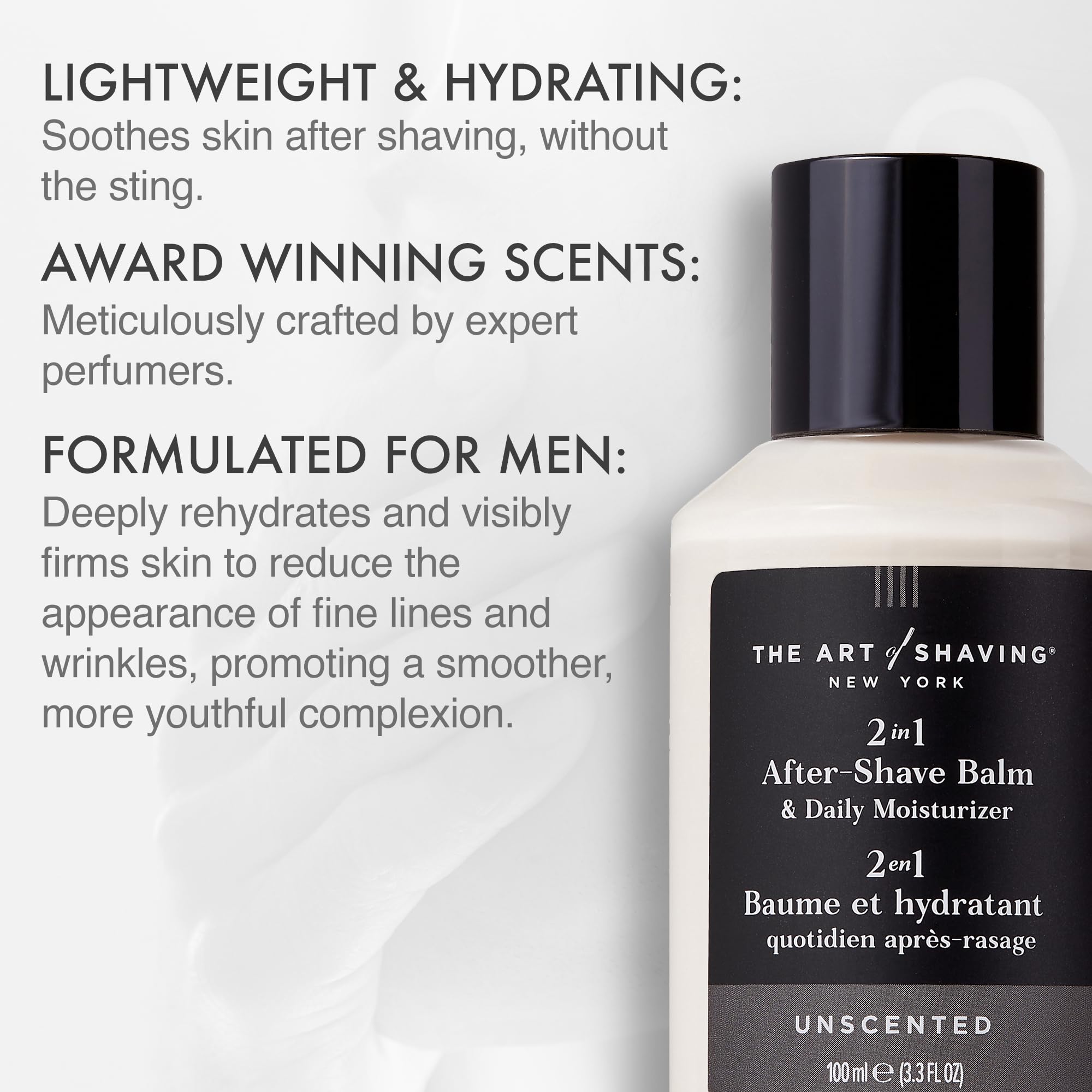 The Art of Shaving unscented balm close-up showing creamy texture.