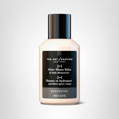 The Art of Shaving unscented balm beside a razor.