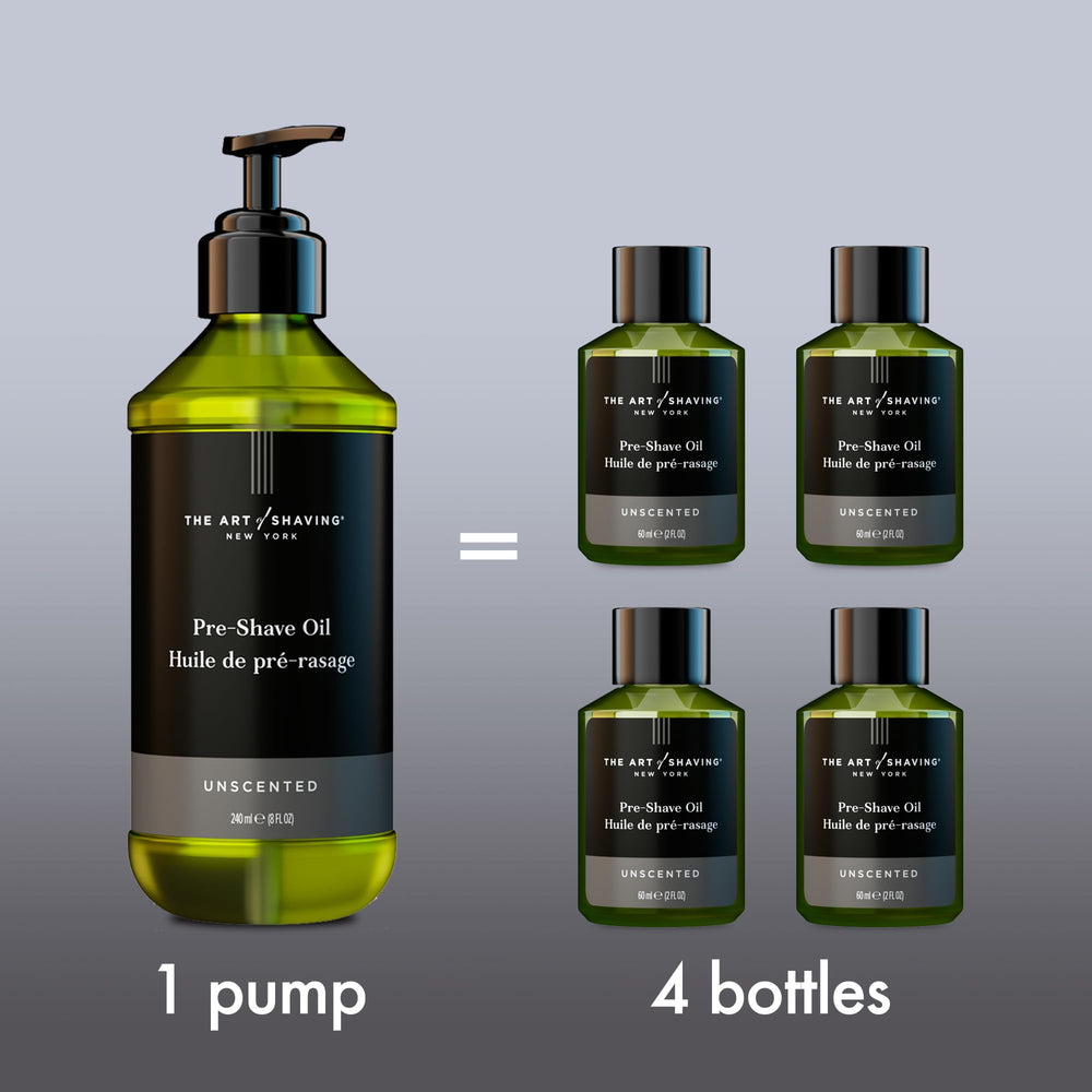 The Art Of Shaving unscented pre-shave oil close-up, silky texture showing hydration.