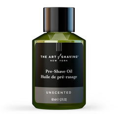 The Art of Shaving unscented pre-shave oil bottle enables quick, fragrance-free prep.