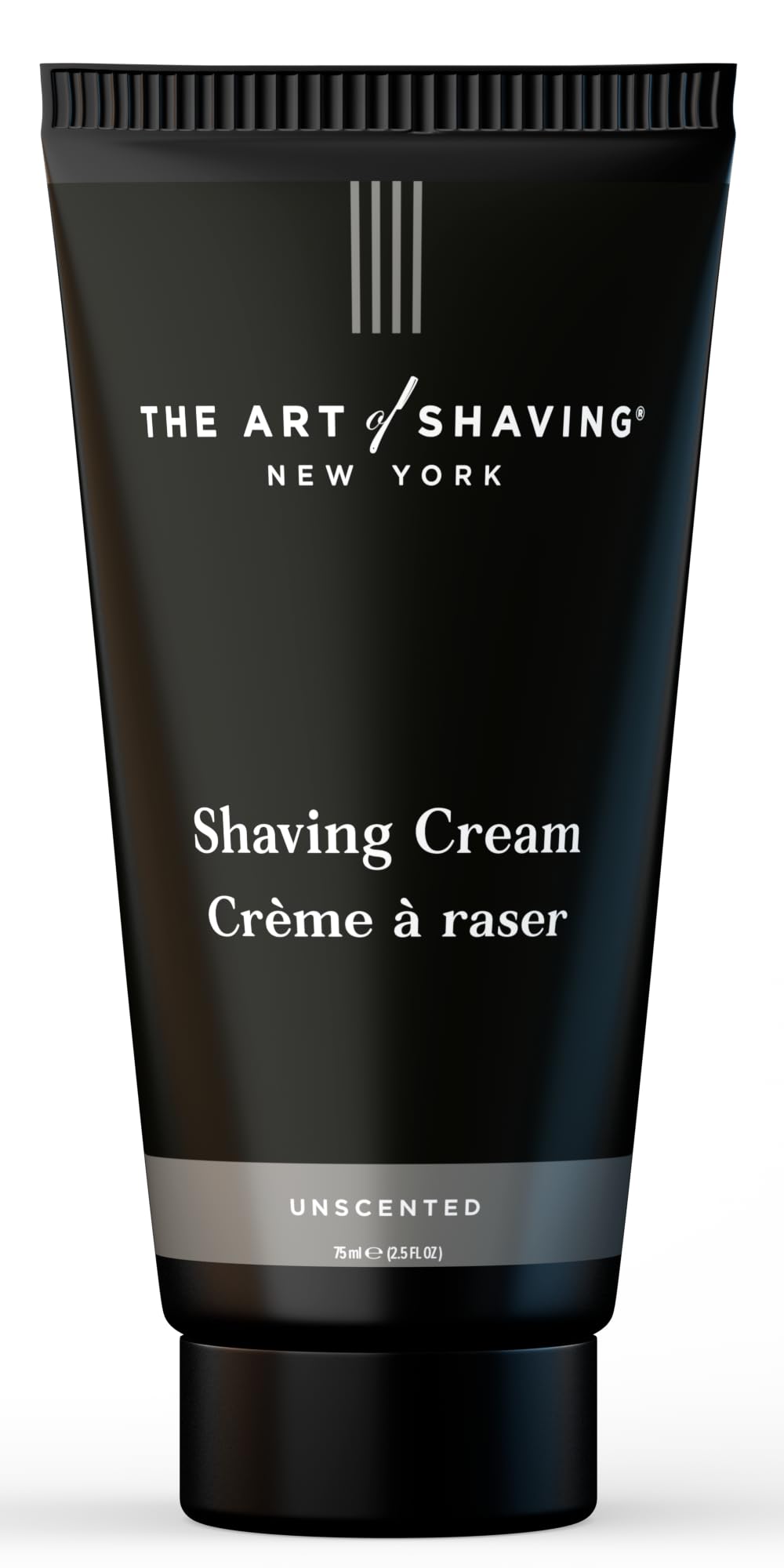 The Art of Shaving unscented shaving cream bottle; hydrates and protects during a close shave.