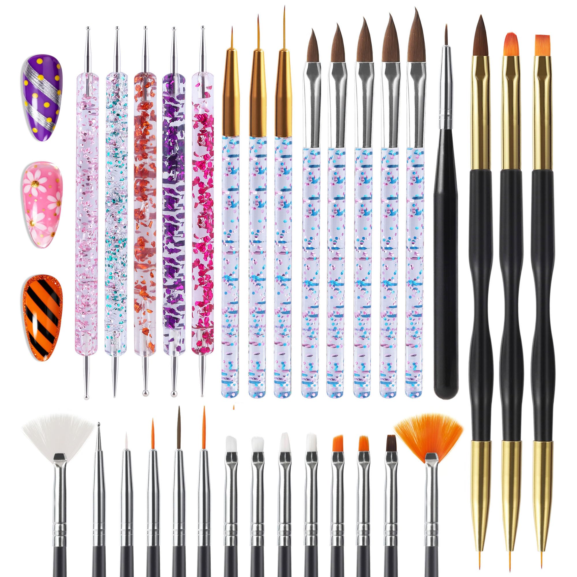 Artdone 31pcs nail art brushes set for precise lines and smooth gel polish detailing.