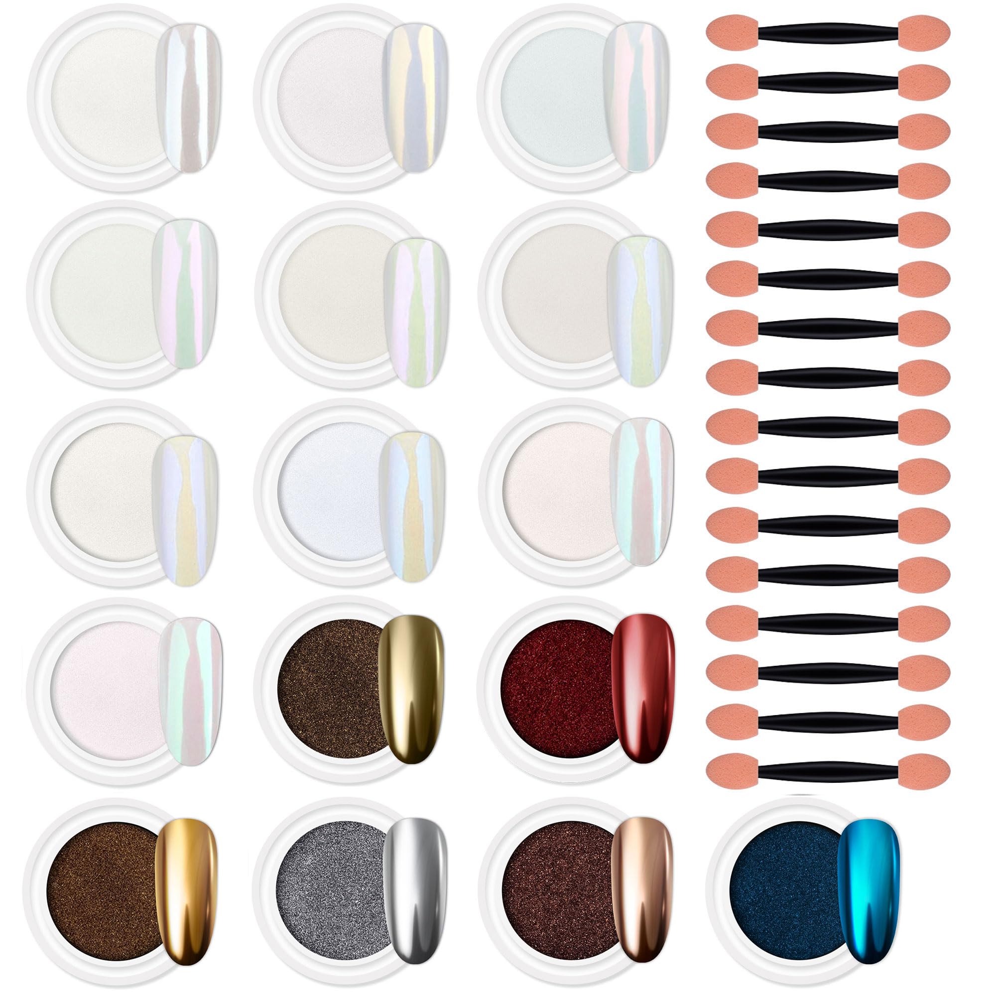 Artdone Chrome Nail Powder kit 16 piezas, acabado espejo para uñas brillantes.