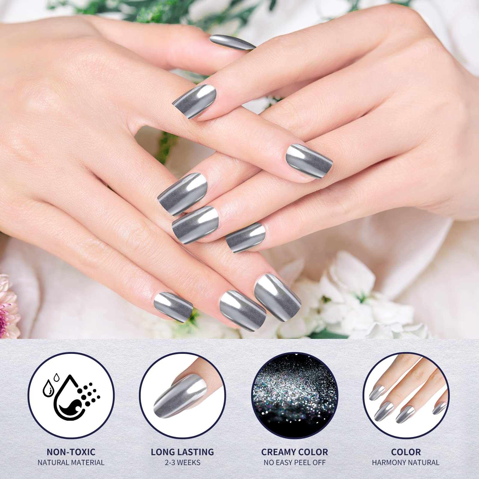 Artdone chrome powder on black base delivers dazzling mirror effect