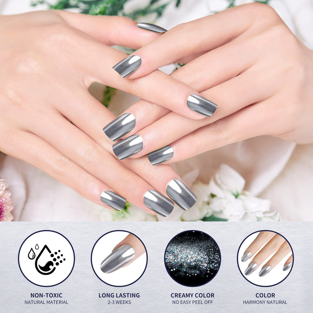 Artdone chrome powder on black base delivers dazzling mirror effect