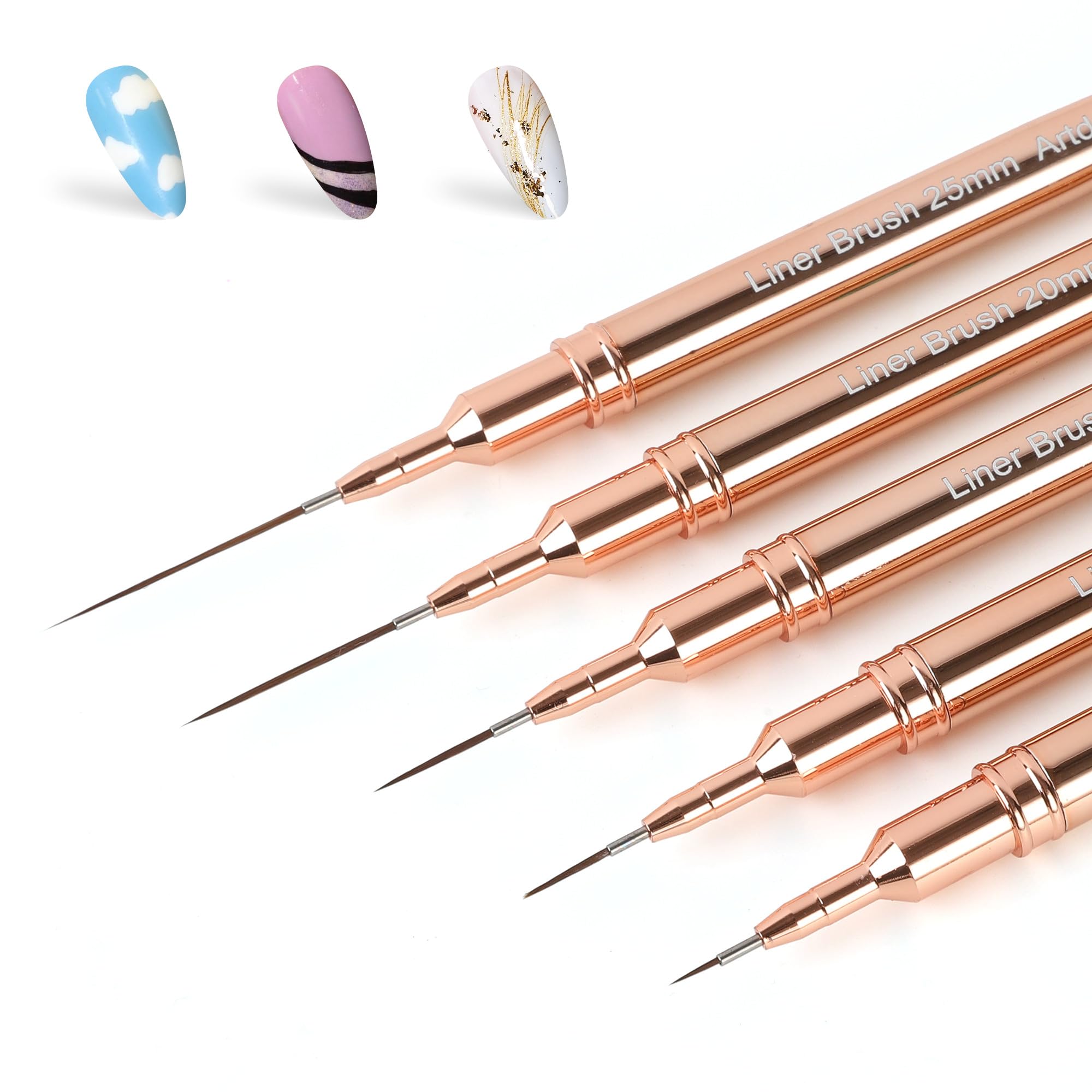 Artdone metallic nail art pens set shows five copper-colored liners for precise lines.